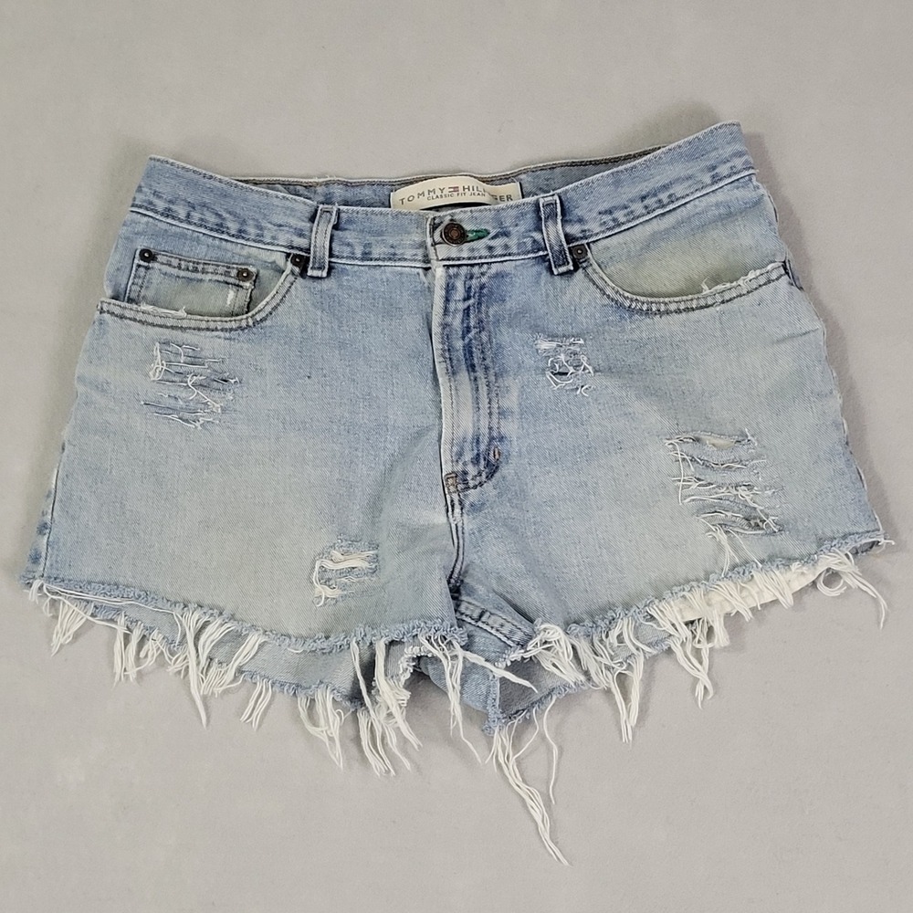 Tommy Hilfiger Cut Off Shorts Size 34 Light Wash Distressed Classic Fit Cotton